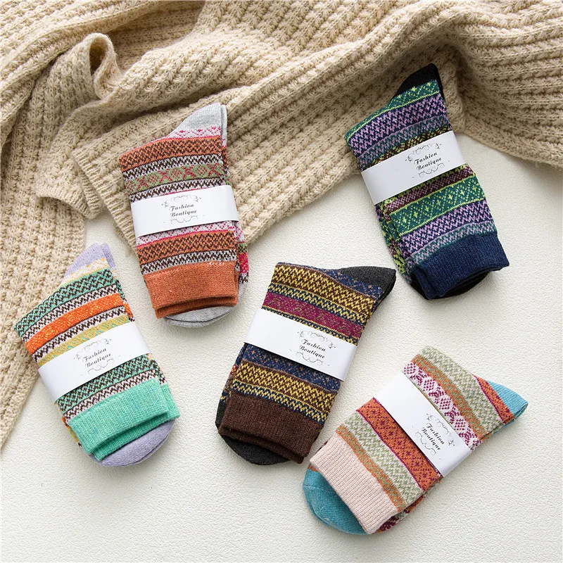 5 Pairs Casual Wool Women Socks Warmer Thermal Thicken Winter Cashmere Snow Kawaii Cute Girls Socks Pack