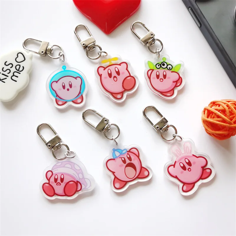 

Anime Kirby Keychain Kawaii Kirby Acrylic Key Chain Pendant for Bag Cartoon Couple Ornaments Girl Heart Toys for Girls Cute Gift