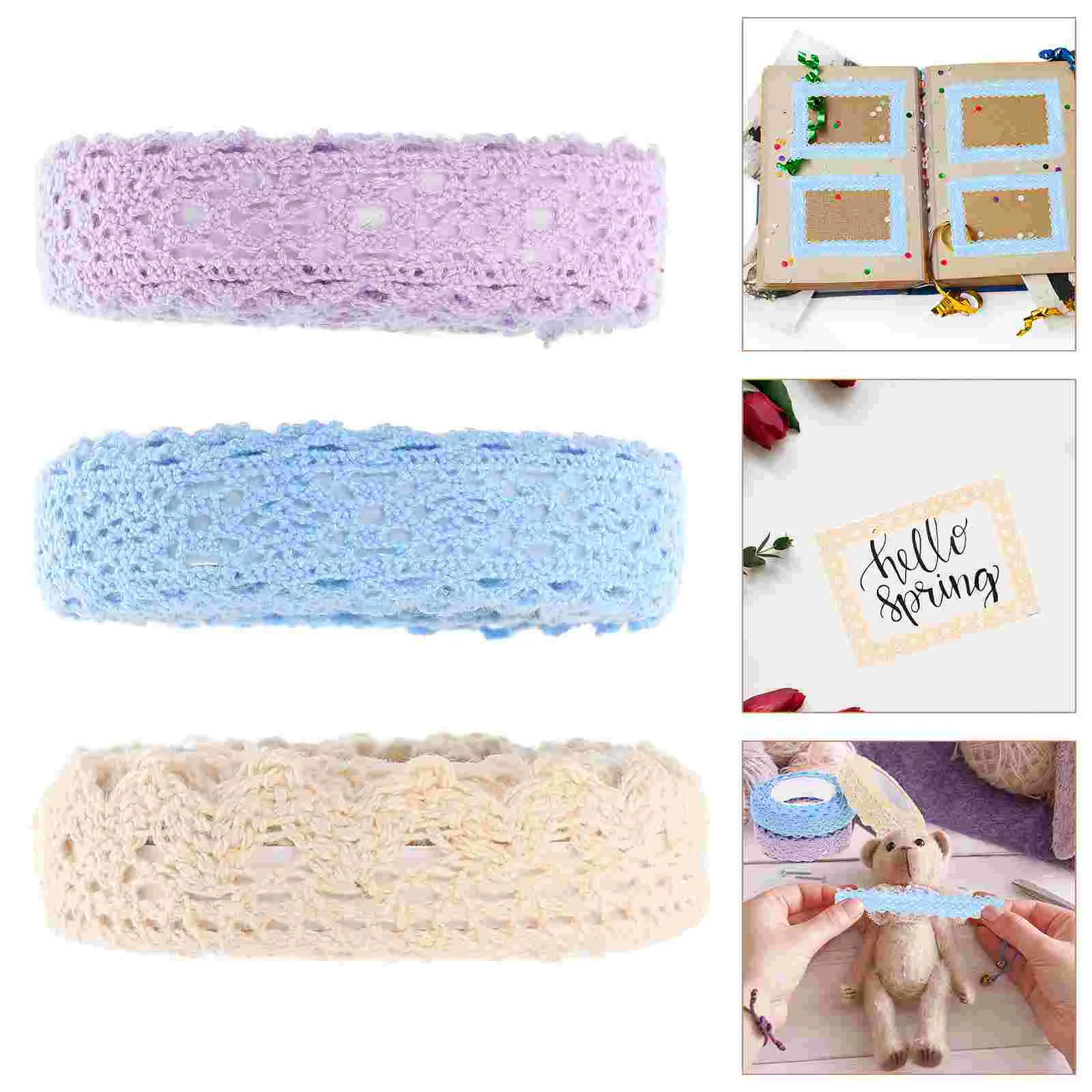 

3 Rolls Fabric Lace Tape Decorative Stickers Adhesive Tapes Flashing Grace DIY Self-adhesive