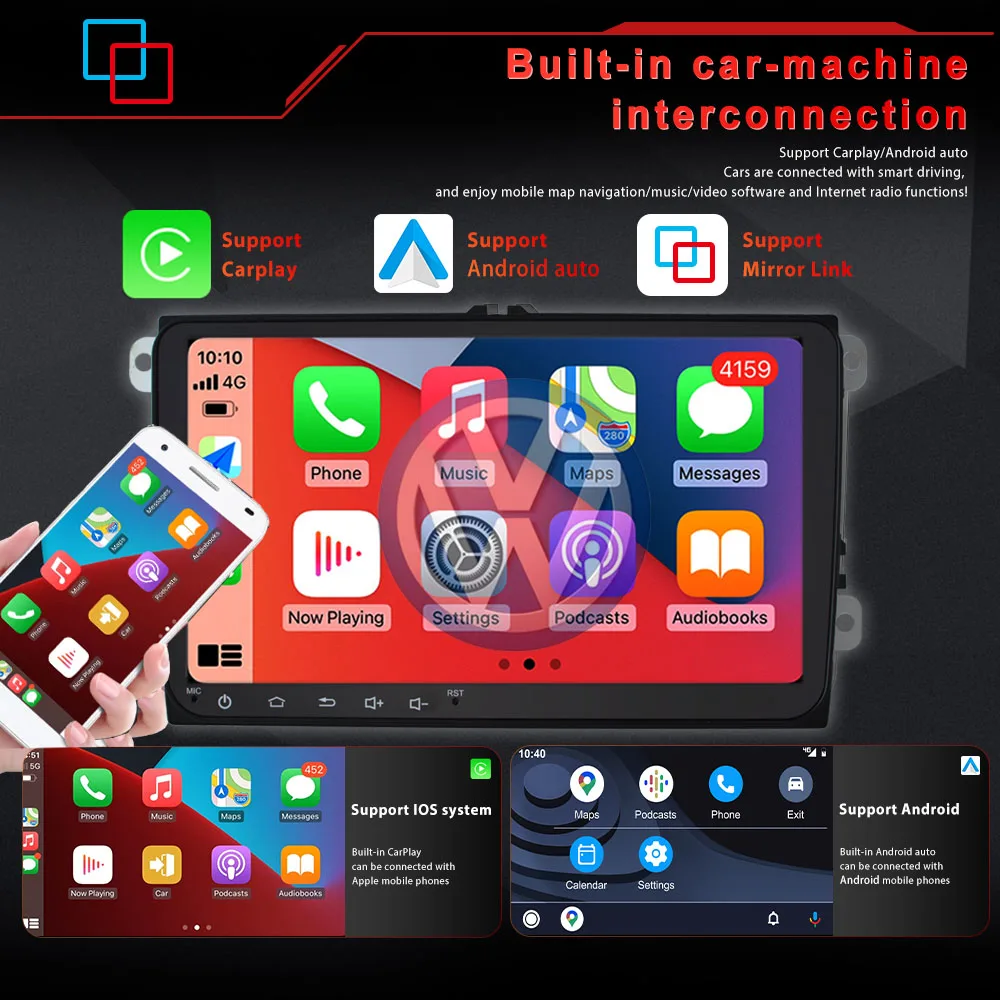 Автомобильный мультимедийный плеер на Android 10 с 9 &quotIPS экраном микрофоном Wi-Fi Bluetooth