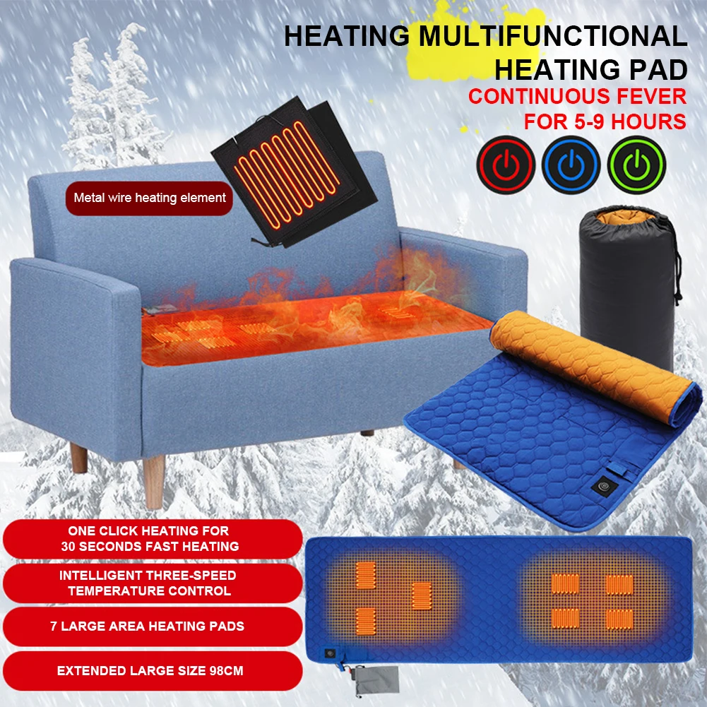 

198*62 мм USB нагревательный спальный коврик 7 нагревательных зон Регулируемый температурный коврик с электрическим подогревом для наружного кемпинга