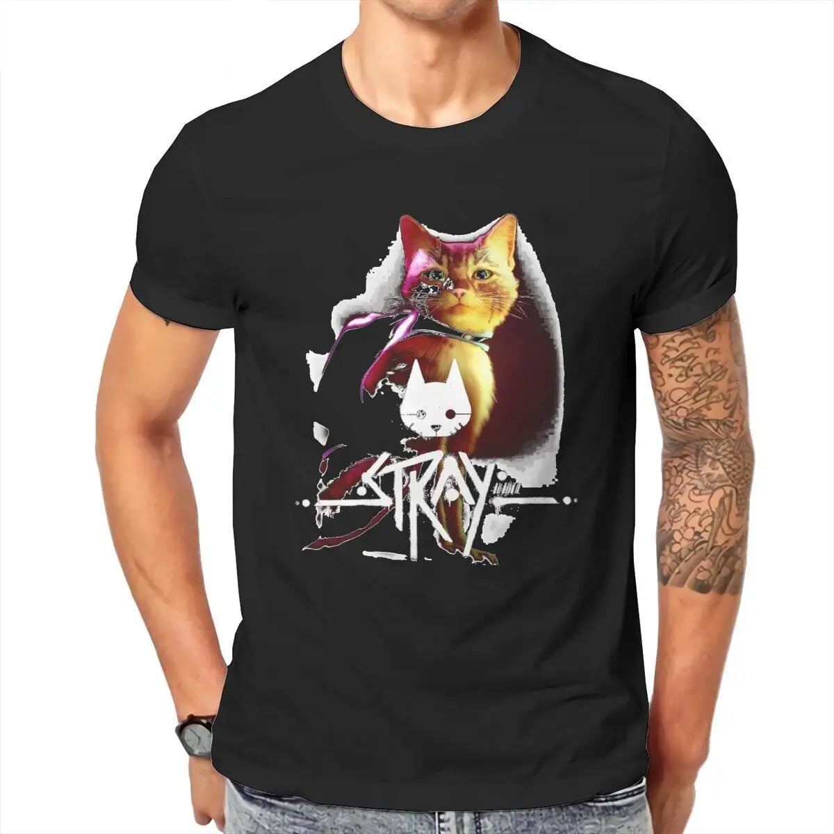 

Men's The Lion's Roaring Stray Game T Shirt Cotton Clothes Vintage Short Sleeve Round Collar Tees Printed T-Shirt