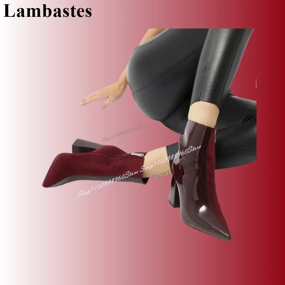 Ботильоны женские из лакированной кожи на тонком высоком каблуке с острым носком