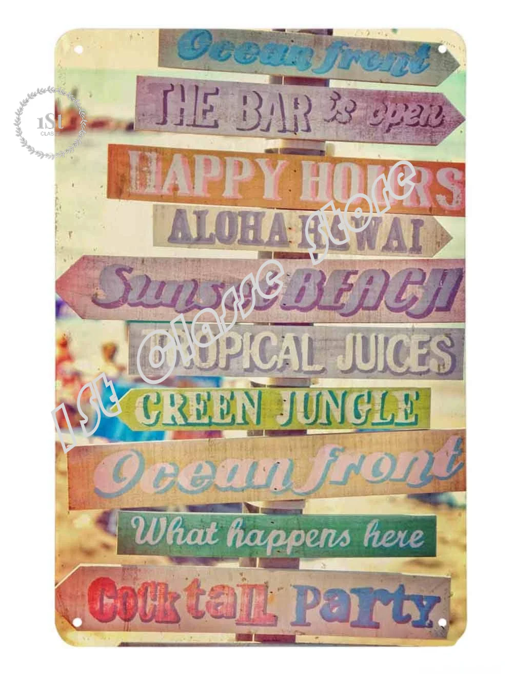

Beach Bar Tin Sign Retro Signpost with Colorful Wooden on The Beach in Sunshine Vintage Metal Tin Signs for Men Women