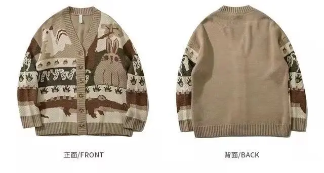 2021 осень и зима Ретро Мультфильм жаккардовый свитер Кардиган Свободный