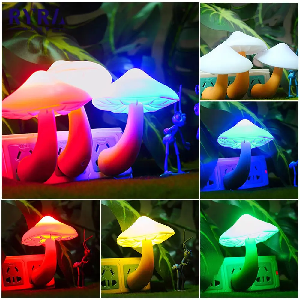 

Led Night Light Mushroom Wall Socket Lamp Sensor Eu Us Plug Warm White Light-control LED Lamp Bedroom Kid Light Home Decoration