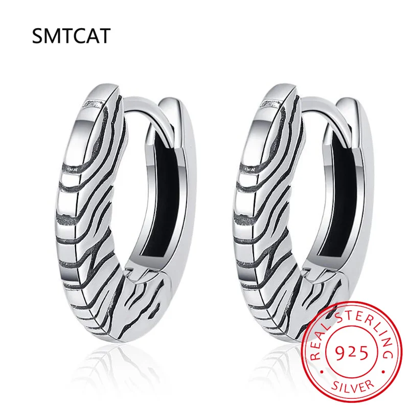 

925 Sterling Silver Vintage Zebra Pattern Ear Buckles for Women Tiger Pattern Hoop Earrings Women Statement Jewelry Ears Gift