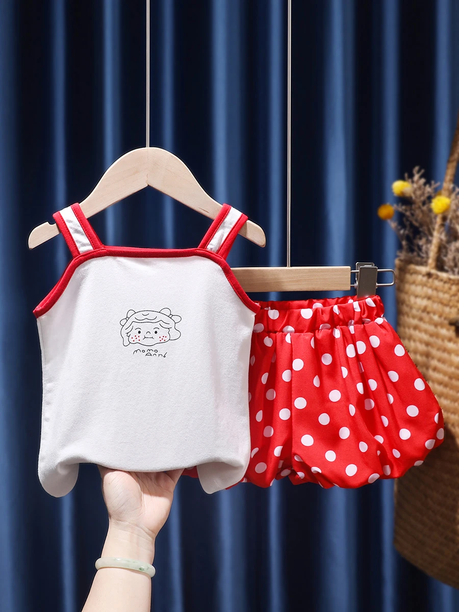 

Girls Clothing Suit Summer Children's Set 2PCS Sleeveless Suspender Tops+Polka Dots Short Pants Baby Kids Casual Outfit Suit