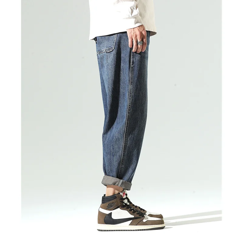 Streetwear Men American Vintage Loose Blue Jeans 2022 Autumn and Winter New Pattern Versatile Fashion Large Haren Pants Female