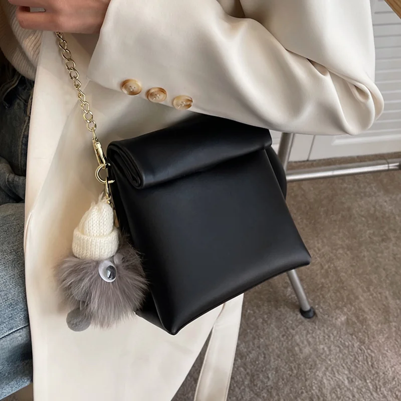 

Однотонные Наплечные Сумки из искусственной кожи для женщин, квадратная сумочка на цепочке через плечо, повседневная женская маленькая мес...