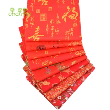 Chainho,Red Bronzing Printed Twill Cotton Fabric,Patchwork Clothes,DIY Sewing Quilting Home Textiles Material For Baby Children