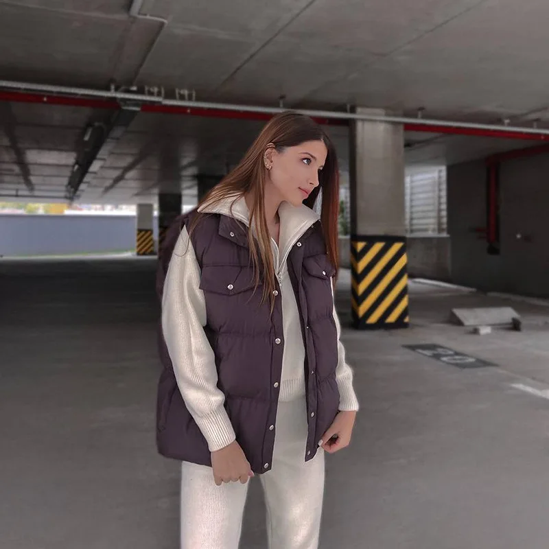 Fashionable and Versatile Personality Press Button Vest Female 2022 Autumn and Winter New Sleeveless Trendy Cardigan Jacket