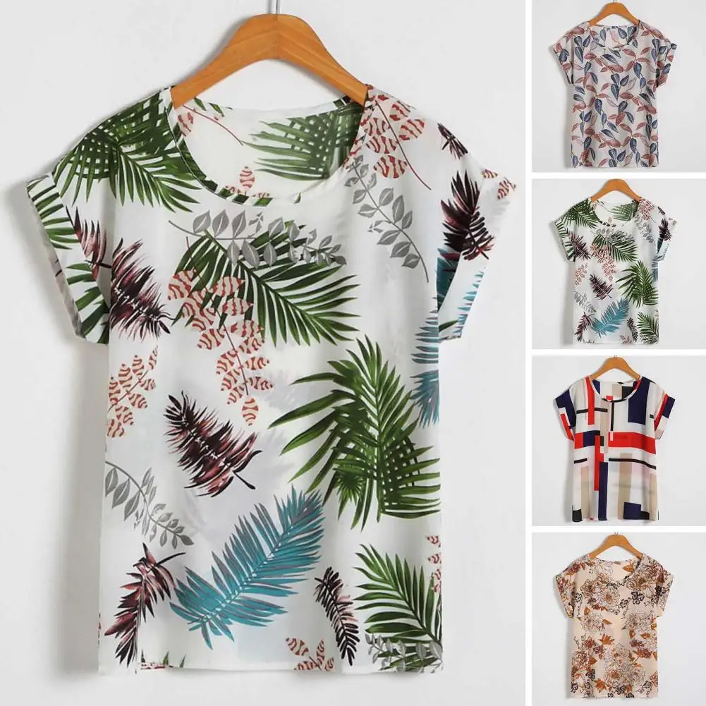 

O-neck Short Sleeve Women T-shirt Colorfast Floral Print Summer Loose Blouse 3D Cutting Dressing Up Tee Top Women's Clothing
