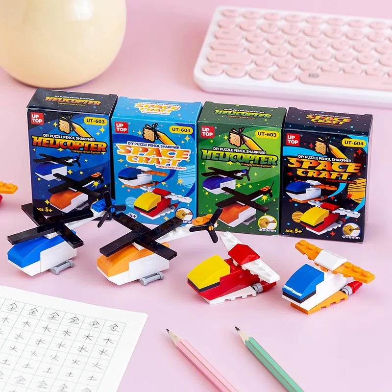 

1 pc DIY Cartoon Building Block Pencil Sharpener Student Creative Stationery Kindergarten Puzzle Assembled Fighter Series Kids