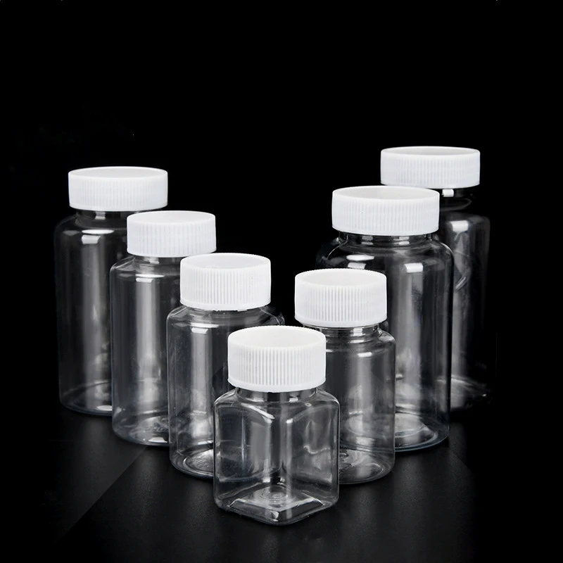 

1Pcs Plastic Reagent Packing Bottle 15ml/20ml/30ml/100ml PET Clear Empty Seal Bottles Solid Powder Medicine Pill Vial Container