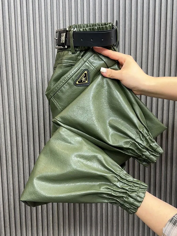 Брюки из ПУ кожи однотонные теплые брюки женские осенне-зимние корейские