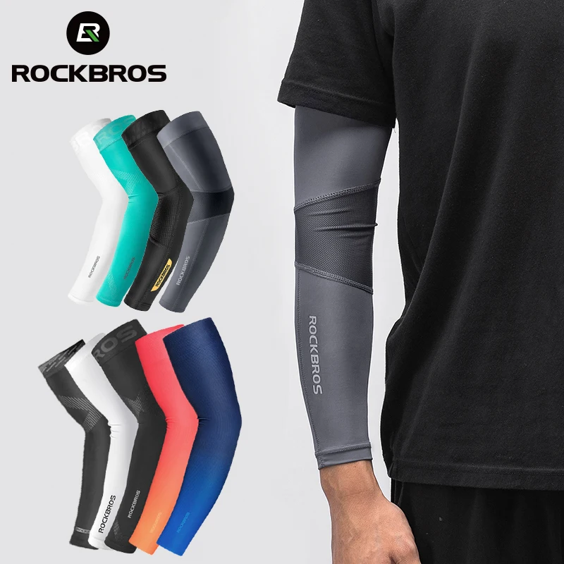 

ROCKBROS official Ice Fabric Breathable UV Protection Running Arm Sleeves Fitness Basketball Elbow Pad Sport Cycling Arm Warmers