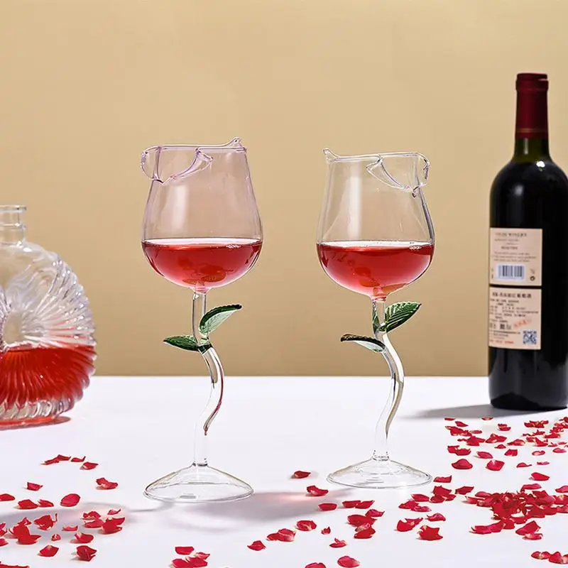

Rose Shaped Red Wine Glasses With Colored Rose Leaves Cocktail Cup Goblet For Drinking Housewarming Wedding Birthday Celebration