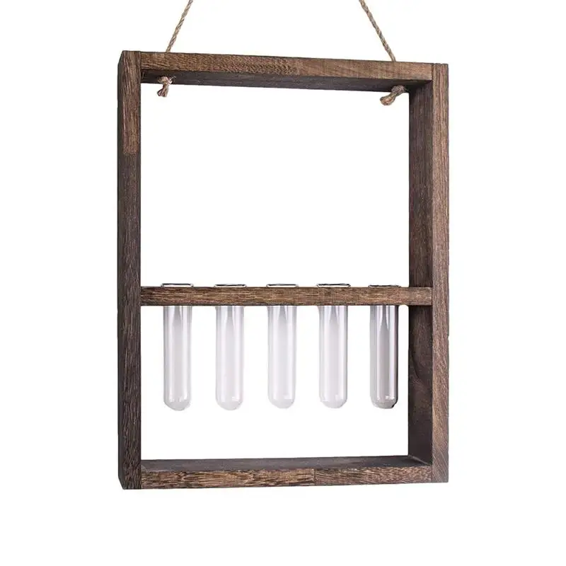 Propagation Stand Wall Mounted Glass Vase Plant Propagation Stations Glass Bud Vase With 5 Test Tube Wooden Stand Hydroponic