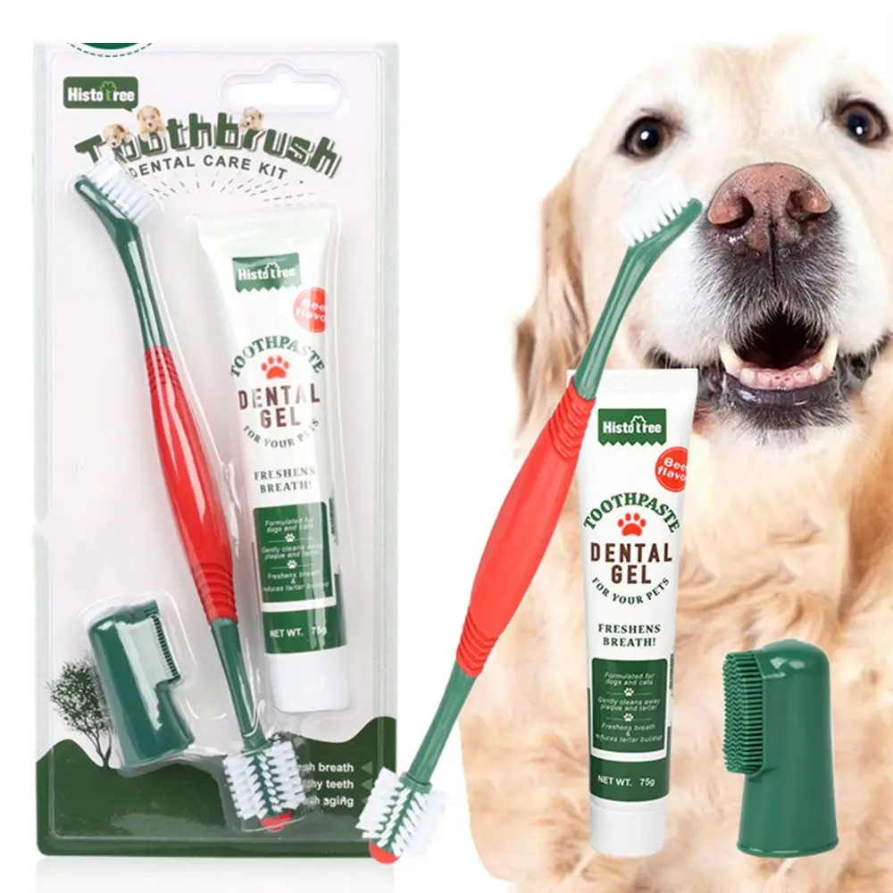 

New 3 Pcs Pet Toothpaste Toothbrush Set Dog 360 Degrees Brush Cat Finger Brush Clean Teeth Mouth Dental Care Supplies