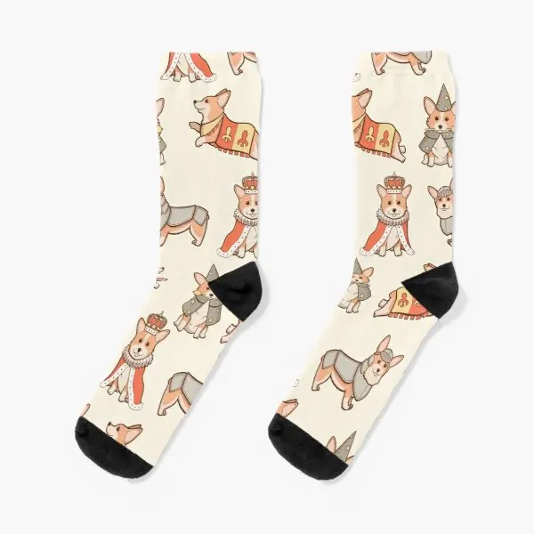 

Medieval Fantasy Corgi Crew Socks Winter Autumn Funny Cartoon Sports Women Black Pattern Cute Best Girls Ladies Comfortable