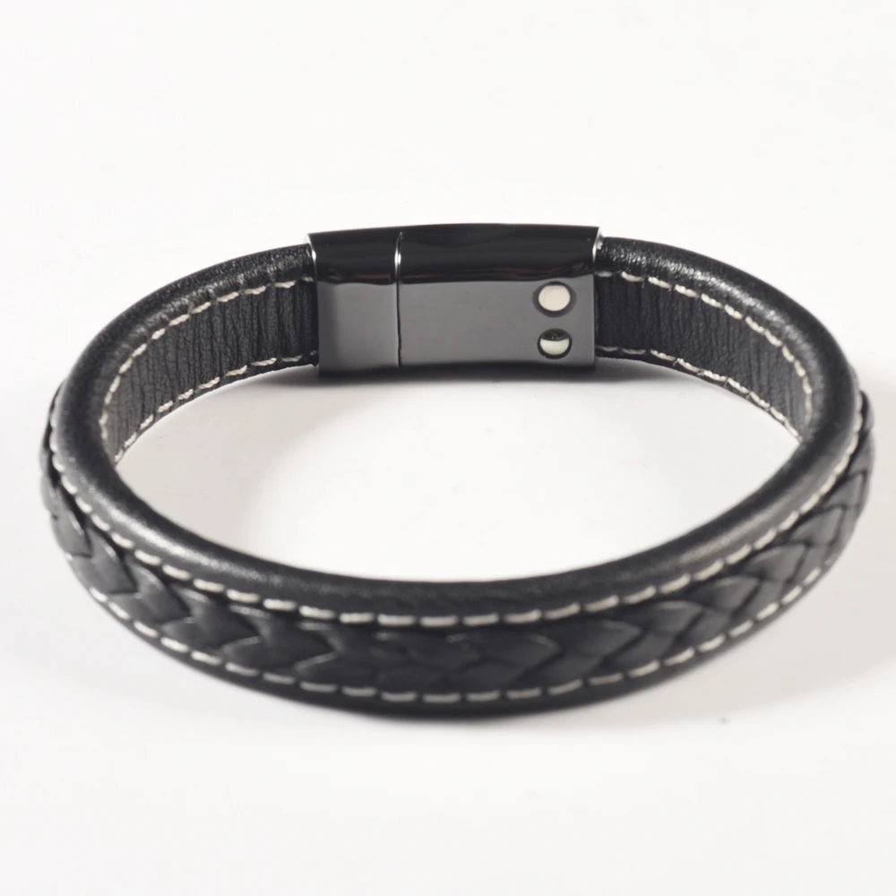 Магнитный браслет из черной кожи для мужчин и женщин нержавеющая сталь