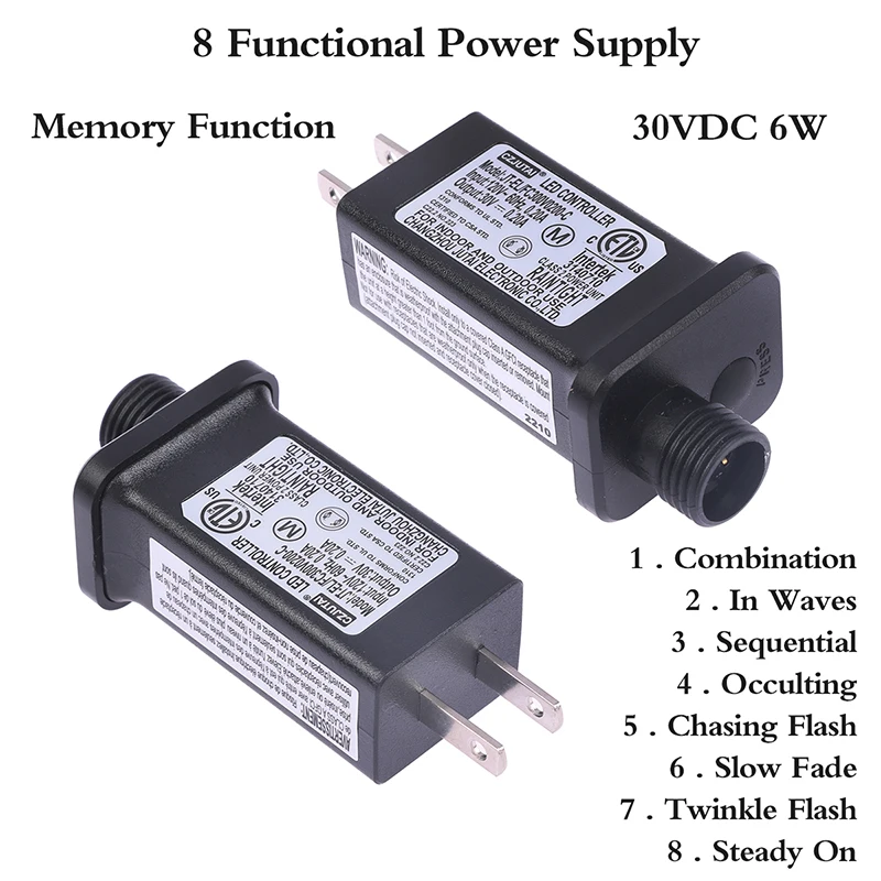 

AC 120V To 30VDC 6W 8 Functional SELV LED Lamp Driver US Plug Switch Adapter IP44 Waterproof Laser Lighting Europe Power Supply