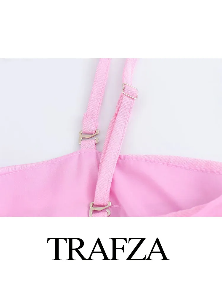 Женское платье трапециевидной формы TRAFZA розовое длинное на бретельках без