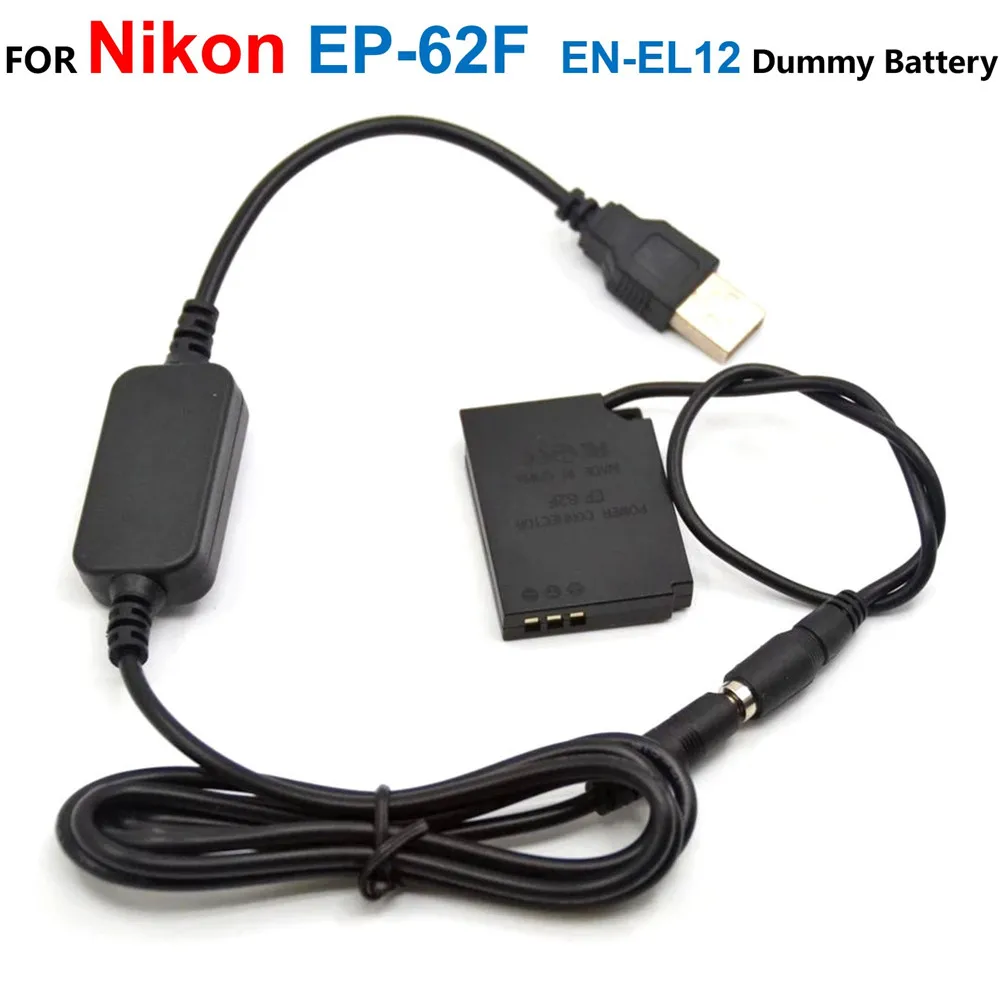 

EP-62F DC Coupler EN-EL12 Fake Battery+Power Bank USB Cable For Nikon Coolpix AW120 P330 P340 S1200pj S620 S630 S70 S6200 S6300