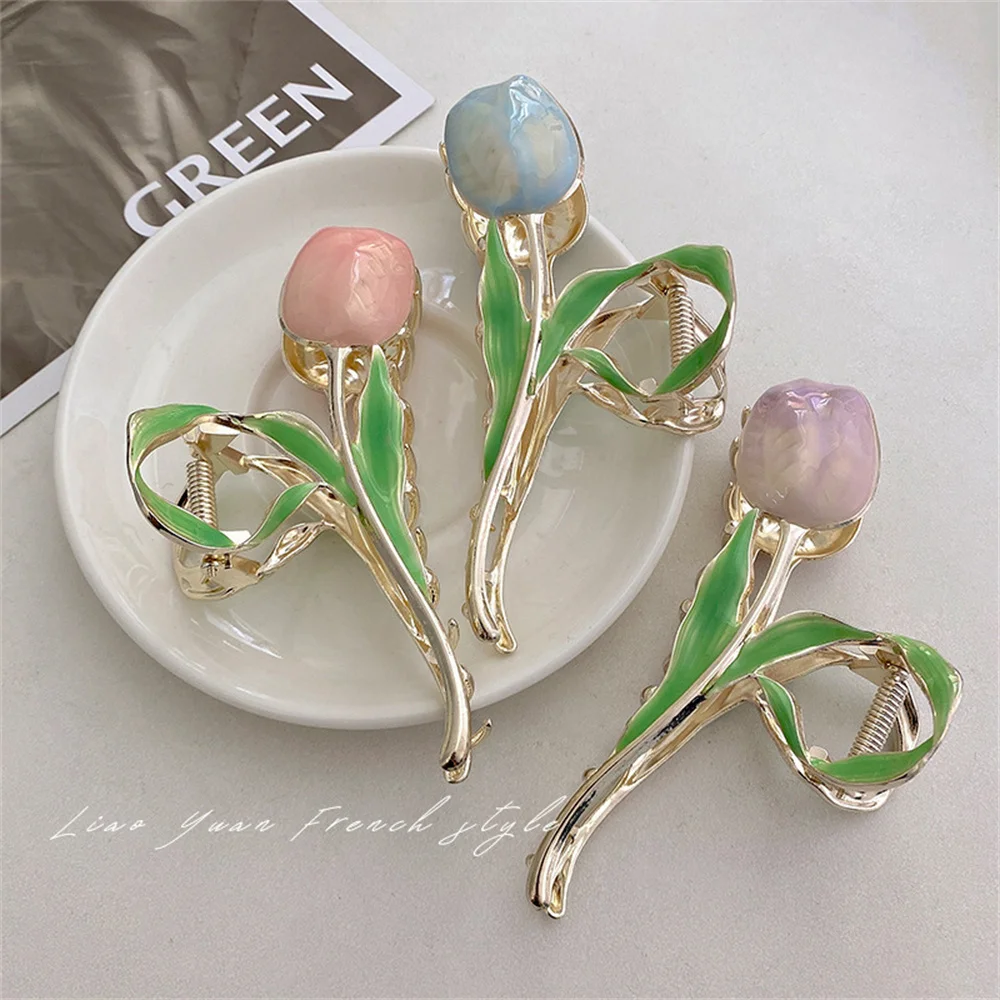 

Exquisite 3D Tulip Hair Claw Clip for Women Crab Hairpin Back of Head Large Hair Clip Korean Vintage Headwear Hair Accessories