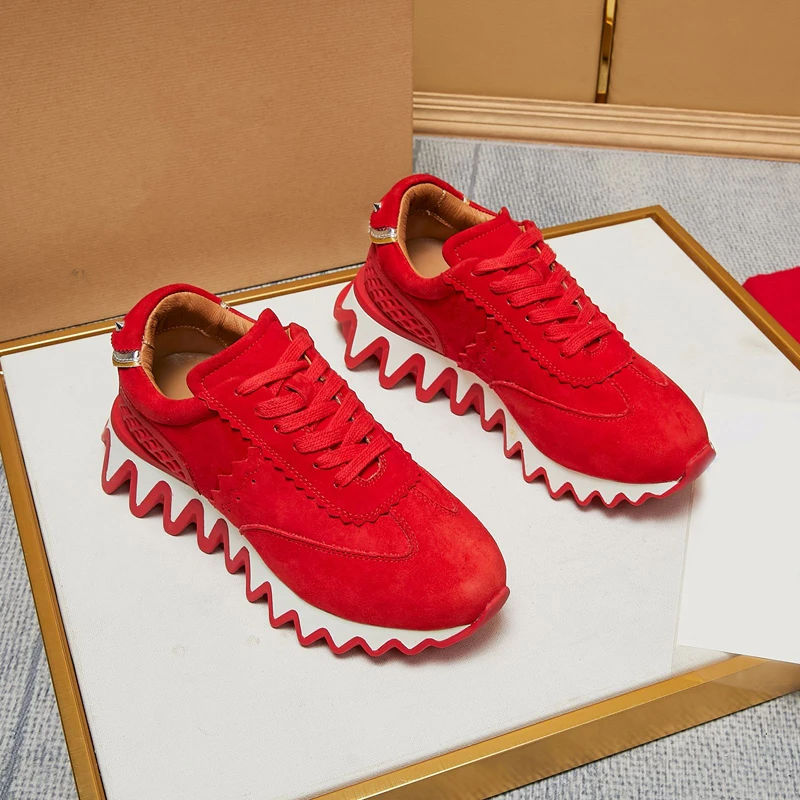 

Luxury Brand Red Bottom Cl Shoes 2023 New Arrival Korean Fashion Male Sneakers Shark Serrated Shape Insole Sports Red Trainers
