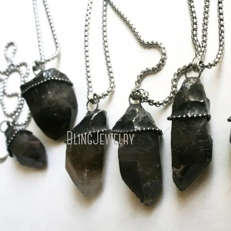 10 шт. массивное ожерелье из дымчатого кварца на посеребренной стальной цепочке в