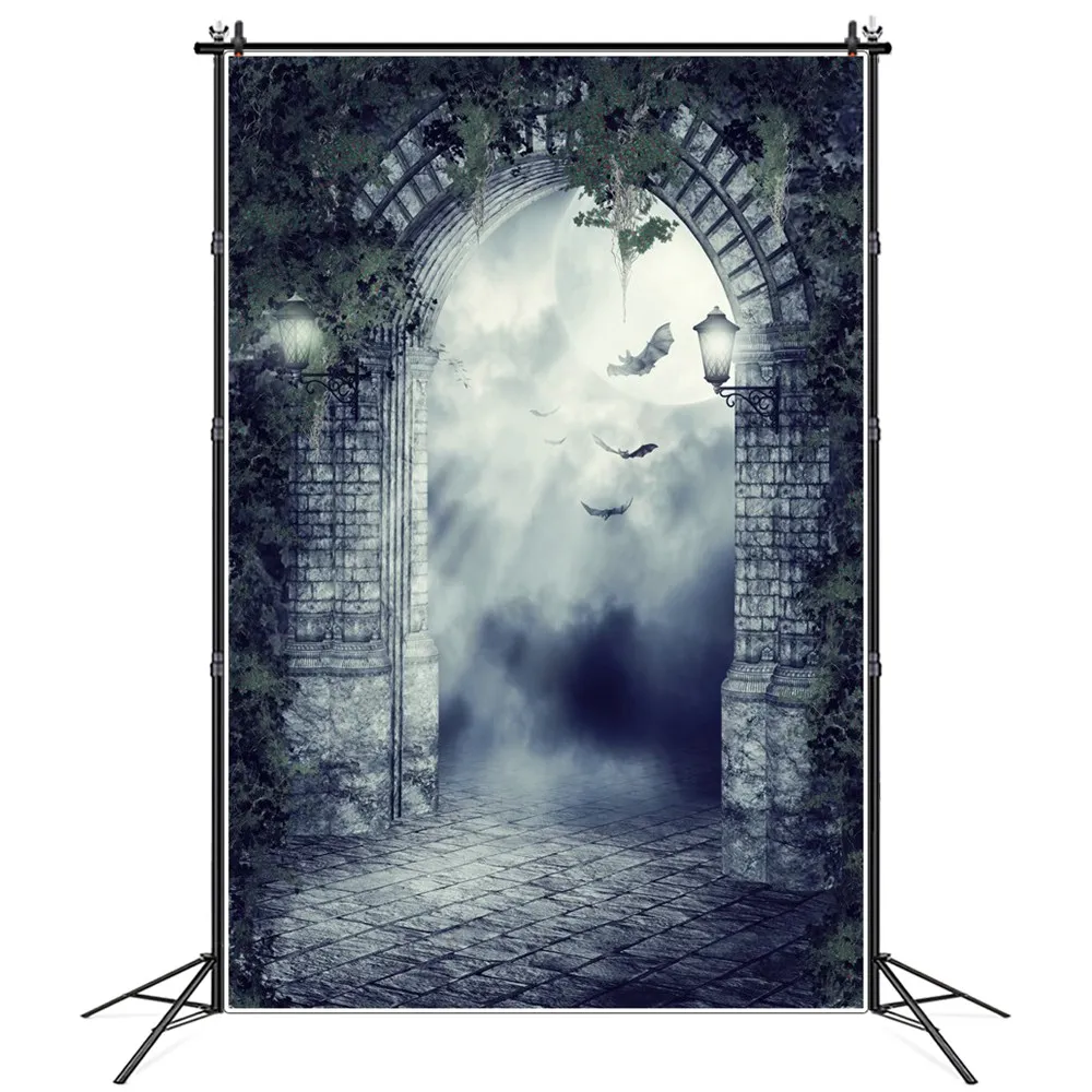

Silvery Moonlight Angels Gate Photography Backgrounds Kids Fairy Tale Flying Bats Viny Tree Backdrop Photographic Portrait Props