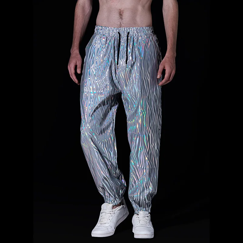 

Rainbow Reflective Striped Pants Men Brand Hip Hop Dance Fluorescent Trousers Casual Harajuku Night Sporting Jogger Sweatpants