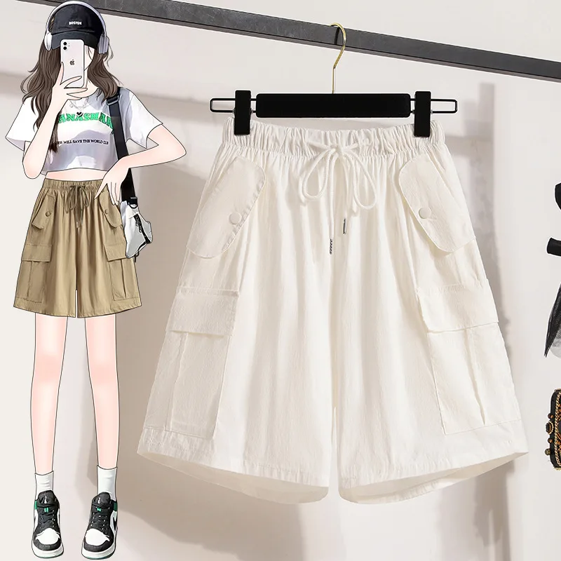 Cargo Shorts For Women 2023 Summer Multicolor Baggy Elastic Waist Short Pants With Side Pockets European And American Style Wear