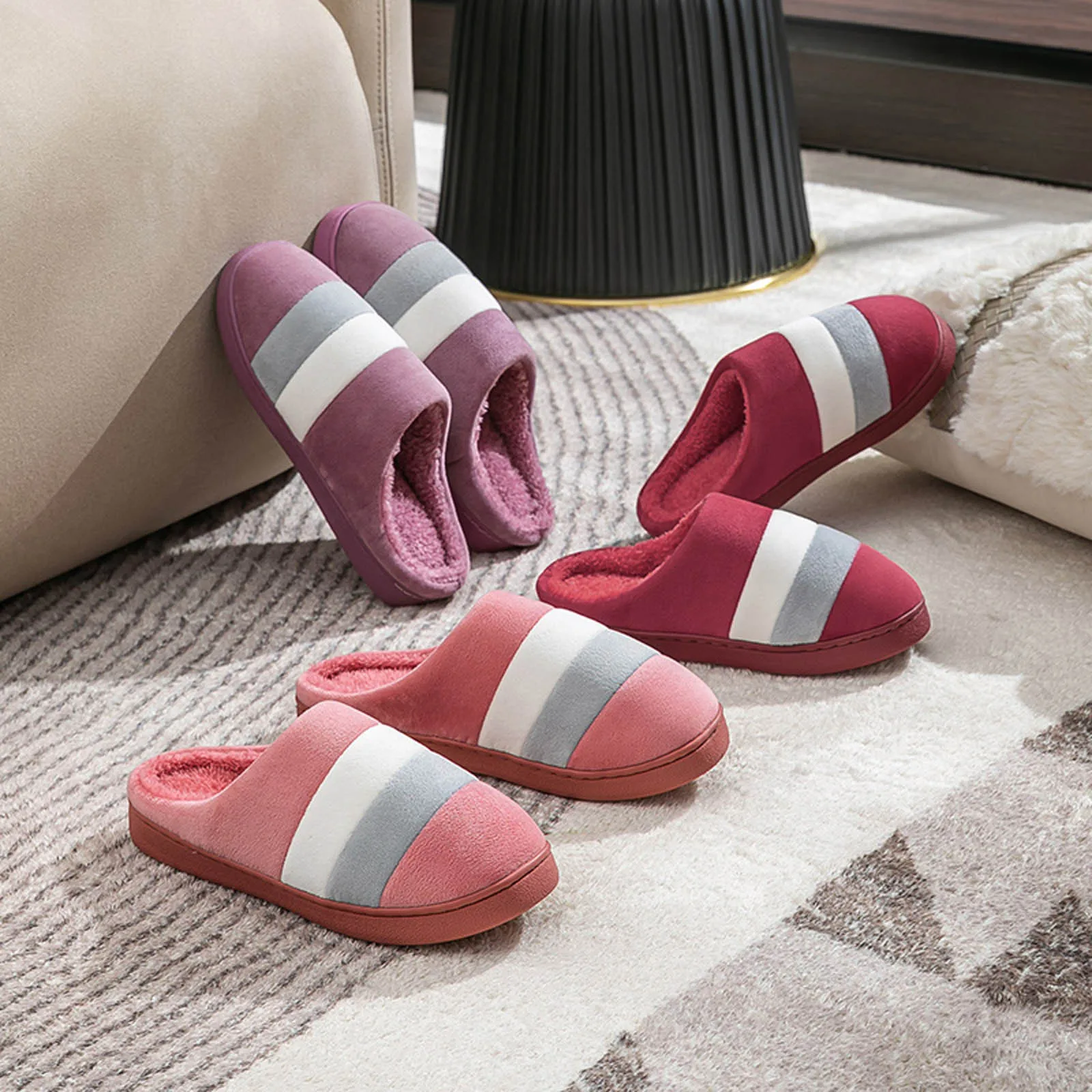 Зимние мягкие плюшевые тапочки для пар женские домашние теплые хлопковые