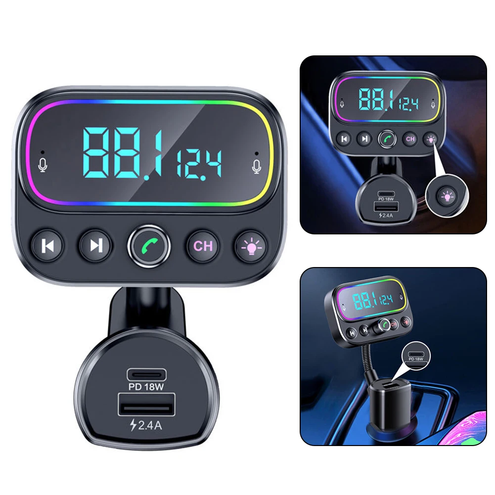 

FM-трансмиттер автомобильный со светодиодной подсветкой, Bluetooth, 3 USB-порта