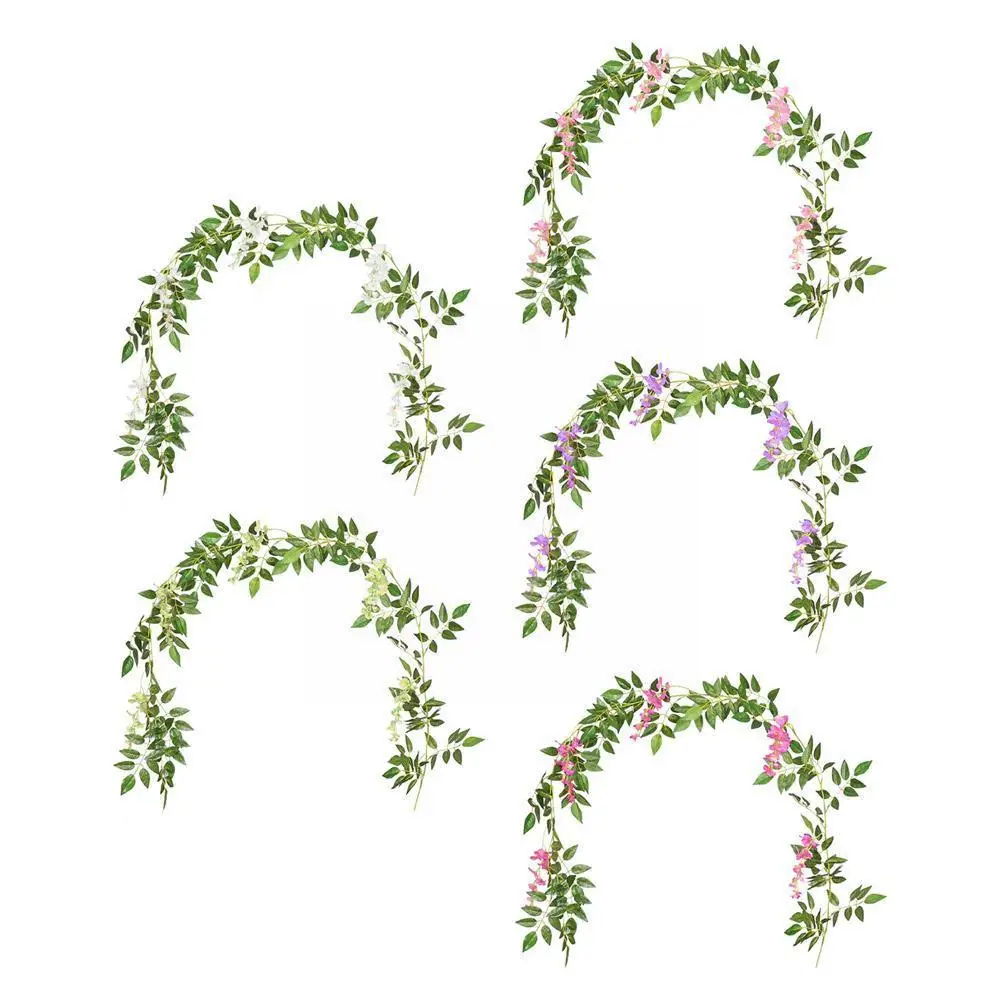 

2M Long Wisteria Flower Rattan Flower Vine Wreath Wedding Rattan Ivy Decoration Arch Flower Wall Fake Fake Leaf Plant Trail Q7Y6