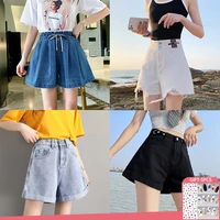 korean fashion jeans shorts women summer casual short solid color loose high waist denim short woman clothing wide leg pants