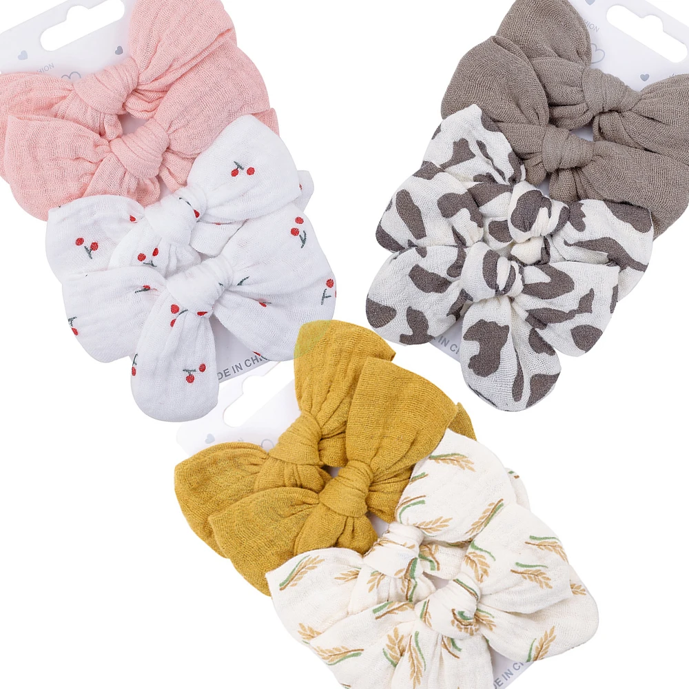 

4 шт./компл. хлопковые зажимы для волос с бантом для маленьких девочек леопардовые зажимы для волос с радужным принтом детская лента для волос набор зажимов для волос Детские аксессуары для волос