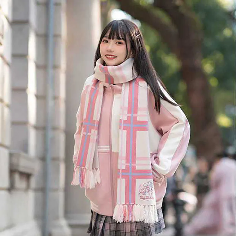 Kawaii Sanrio Kuromi шарф с бахромой осенне-зимний новый супер длинный женский