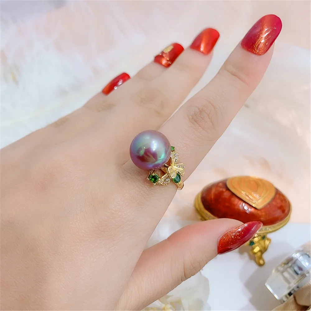 S925 Sterling Silve DIY hand pinto ring paste ring face half hole bead needle inlaid pearl opening ring accessories