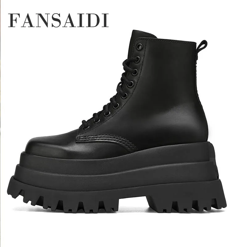 

FANSAIDI 2022Women Fashion Winter Flats Zipper Cross Tied Ankle Boots Goth Platform Pure Color White Matin Boots Female Boots