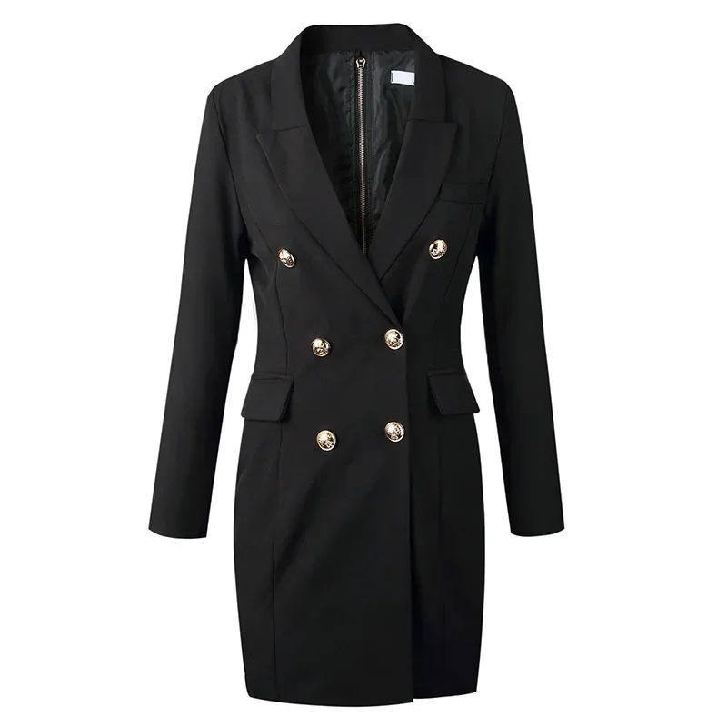 Осень 2024 новый элегантный черный костюм с длинными рукавами облегающий талию