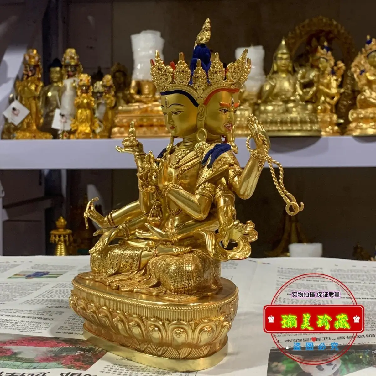 Zunsheng Будда родная голова 7-дюймовая позолоченная статуя из чистой меди 21 см