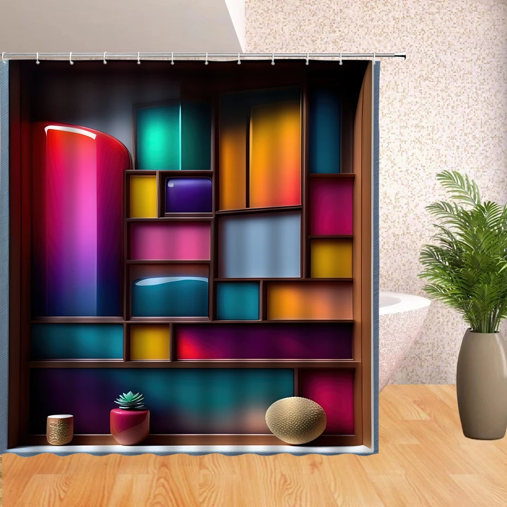 

Simple Colorful Geometric Pattern Shower Curtain With Stylish Background Decorated Bathroom Waterproof Fabric Shower Curtain