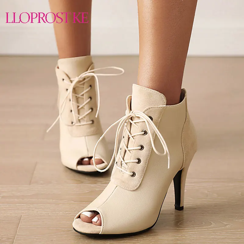 

Lloprost ke 2022 Spring fashion fish mouth high heel summer ankle boots thin heel cool boots women's single shoes large size 43