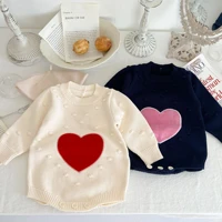 autumn new baby girl long sleeve knit bodysuit fashion heart print sweater for infant girl knitted jumpsuit princess clothes