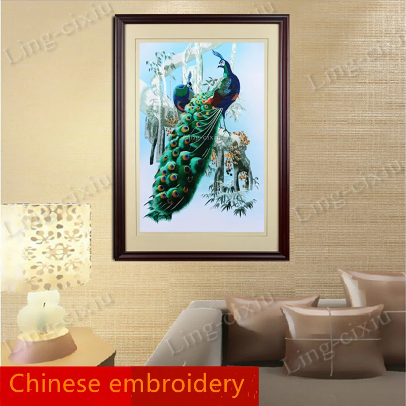 

Mural Suzhou embroidery peacock living room bedroom porch tea restaurant interior decoration painting embroidery gift painting S