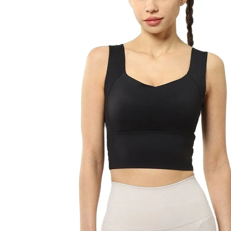 Solid Color Soft Fitness Bra Gym Yoga Vest Sport Tank Top Training Jogging Chest Pad Push Up High-intensity Shockproof Gathering